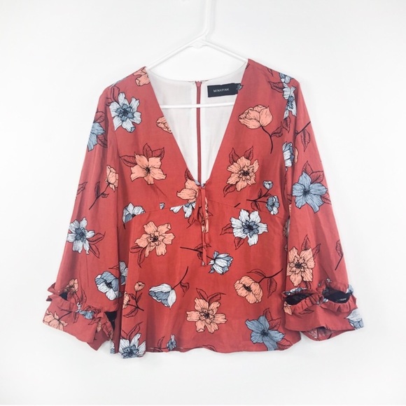 MINKPINK Tops - Minkpink | Burnt Orange Floral Long Sleeve Top